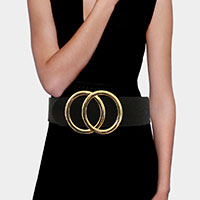 Double Open Metal Circle Buckle Accented Faux Leather Belt